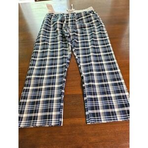 Hanes Sleep Pant Mens XL Blue Plaid Woven Stretch Pajama Bottoms W Pockets New